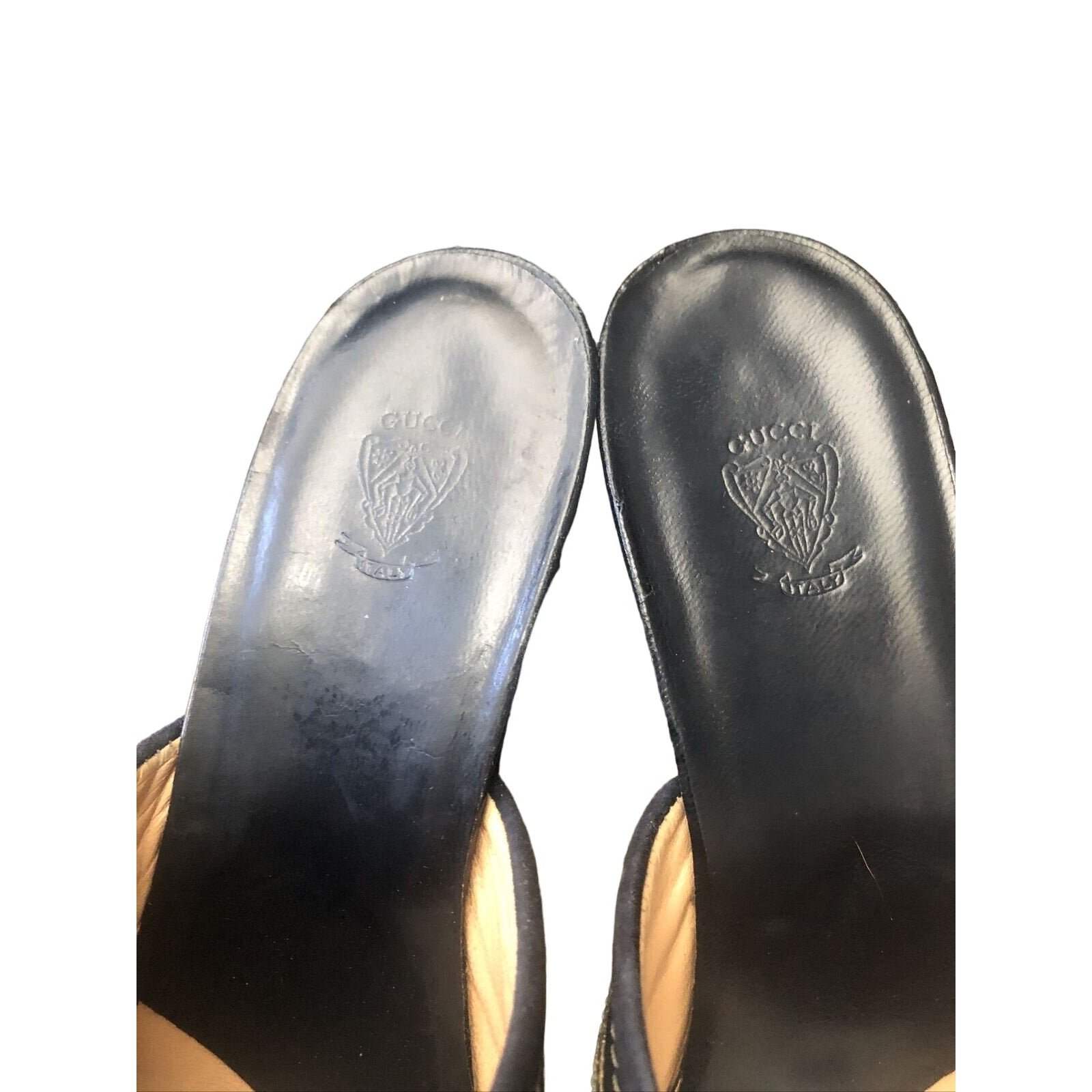 Gucci 1970s- 80s black silk over leather metallic shoes | AlmaBagz - Image 2