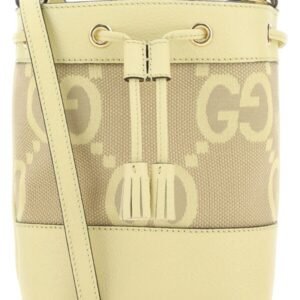 Gucci Woman Jumbo Gg Fabric And Leather Mini Ophidia Bucket Bag | AlmaBagz