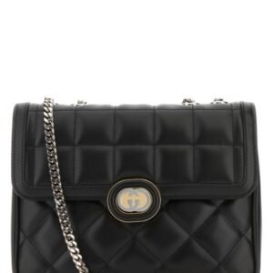Gucci Woman Black Leather Small Gucci Deco Shoulder Bag | AlmaBagz