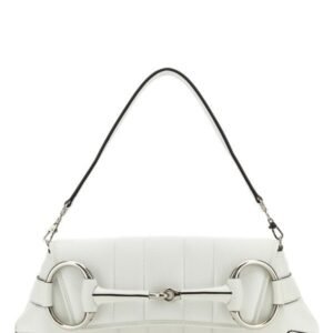 Gucci Woman White Leather Medium Gucci Horsebit Chain Clutch | AlmaBagz