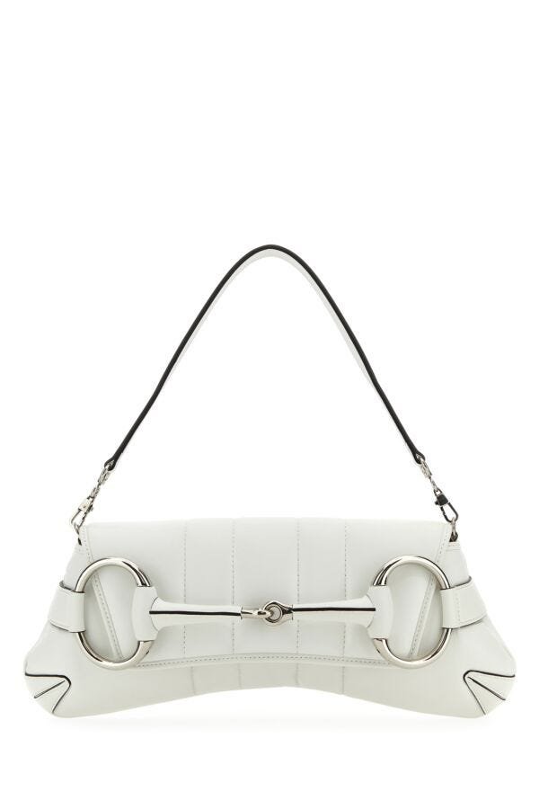 Gucci Woman White Leather Medium Gucci Horsebit Chain Clutch | AlmaBagz