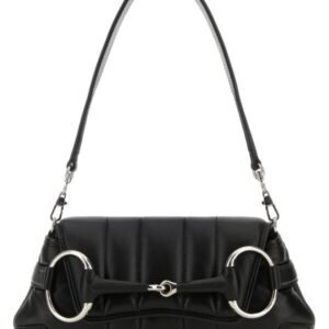 Gucci Woman Black Small Gucci Horsebit Chain Leather Shoulder Bag | AlmaBagz