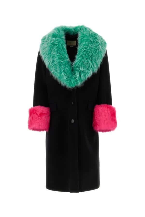 Gucci Woman Black Wool Blend Coat | AlmaBagz