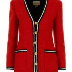 Gucci Woman Red Tweed Blazer | AlmaBagz