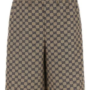 Gucci Man Embroidered Linen Blend Bermuda Shorts | AlmaBagz