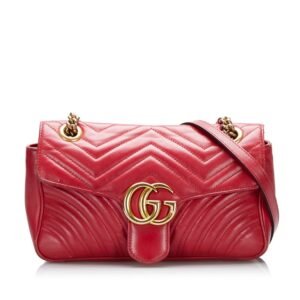 Gucci GG Marmont Double G Quilted Small Heart Chain Shoulder Bag?443497 Hibiscus Red Leather Ladies Gucci | AlmaBagz