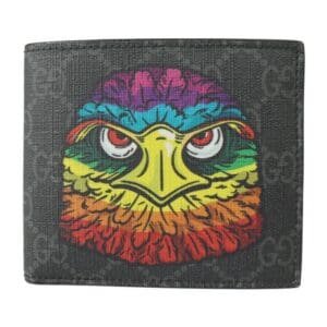 Gucci coin wallet folio 451266 GG Supreme canvas gray multicolor eagle bird | AlmaBagz