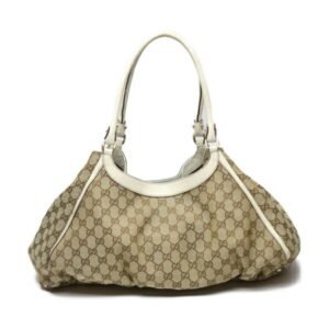 GUCCI Sookie Canvas x Calf GG 189835  Beige White Tote Bag | AlmaBagz