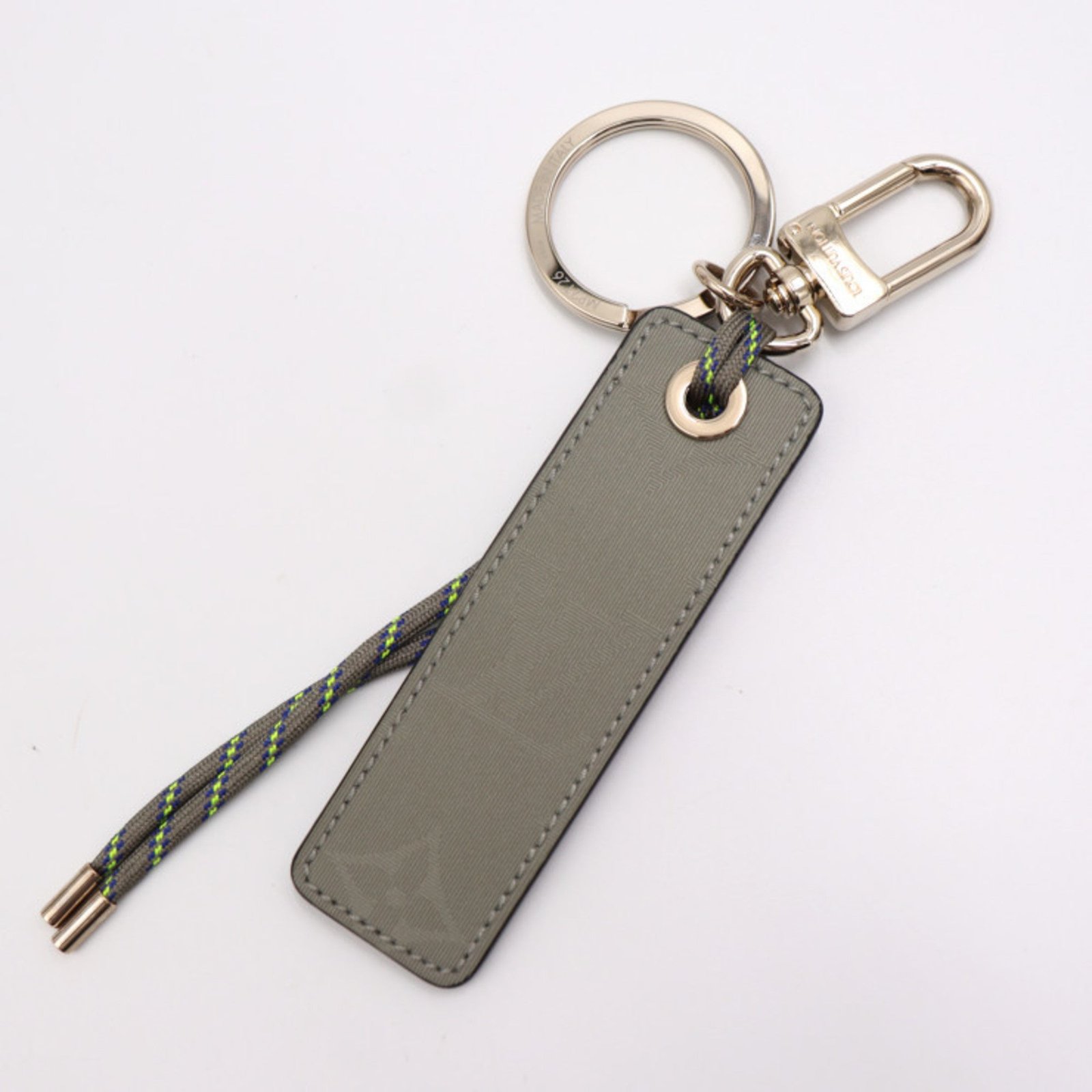LOUIS VUITTON Portocre Tag Monogram Fluo Keychain MP2126 Titanium Canvas Gray Series Silver Hardware Key Ring Bag Charm | AlmaBagz