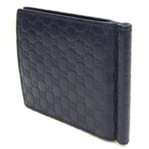 GUCCI Bifold Money Clip Micro sima 544478 Navy Leather Billfold Men's | AlmaBagz