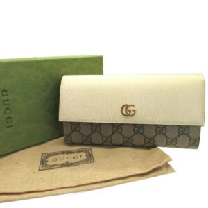 GUCCI GG Marmont 456116 Continental Supreme Leather Beige Ivory Bifold Long Wallet | AlmaBagz