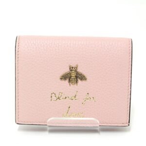 Gucci Animalier Bee Leather Card Case Light Pink 460185 Bi-Fold Mini Wallet Compact | AlmaBagz