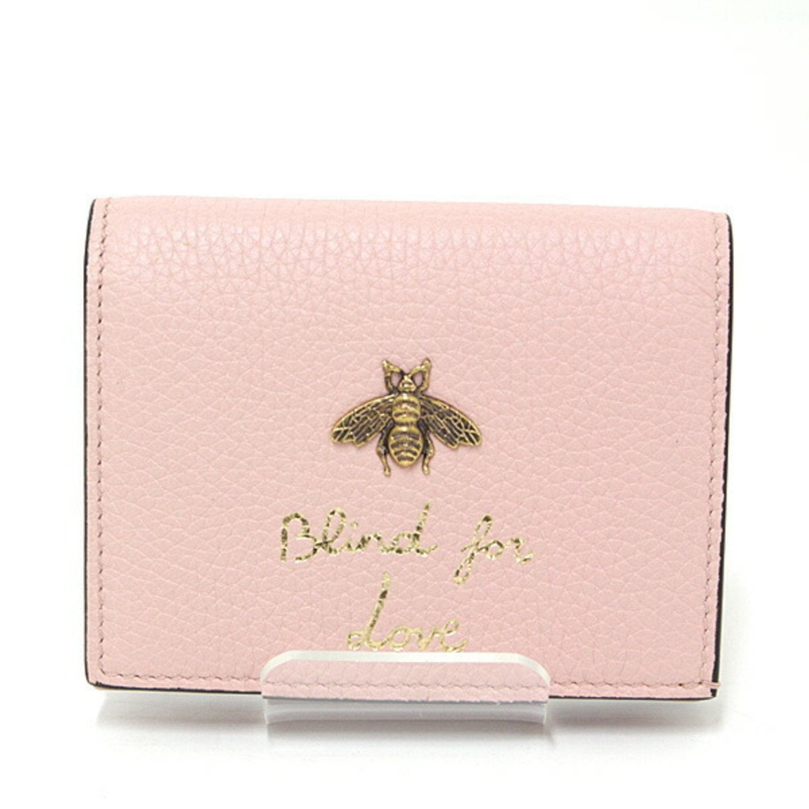 Gucci Animalier Bee Leather Card Case Light Pink 460185 Bi-Fold Mini Wallet Compact | AlmaBagz