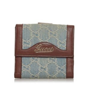 Gucci GG Canvas Folio Wallet 282412 Blue Brown Leather Ladies Gucci | AlmaBagz