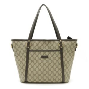 Gucci GG Supreme Tote Bag Shoulder PVC Leather Beige Dark Brown 388929 | AlmaBagz