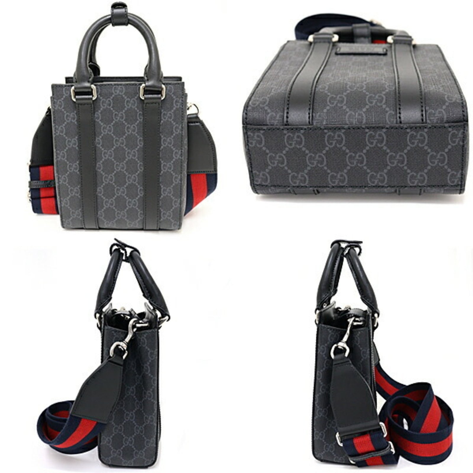 GUCCI Tote Bag Shoulder GG Supreme Canvas 696010 Gray Black | AlmaBagz