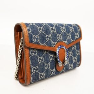 GUCCIAuth Chain Wallet Dionysus GG Denim 401231 Blue,Brown | AlmaBagz