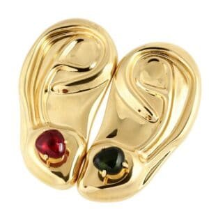 Gucci brooch color stone red green gold ear motif cabochon | AlmaBagz