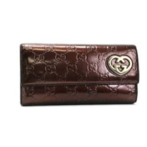 Gucci Shima Bi-Fold Wallet Lovely Heart Patent Leather Brown 251861 Ladies Logo Enamel | AlmaBagz