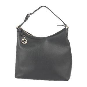 Gucci Shoulder Bag 449711 Leather Black Gold Hardware One GG Charm | AlmaBagz