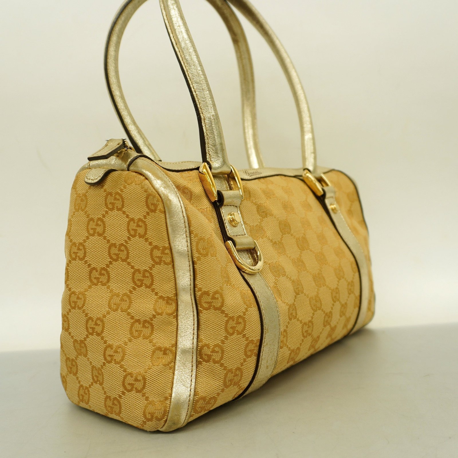 GUCCIAuth GG Canvas Handbag 130942 Women's Handbag Beige,Gold | AlmaBagz