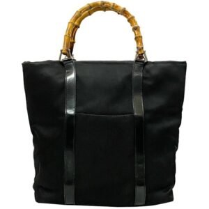 Gucci Tote Bag Black Bamboo 000 1998 0508 Handbag Canvas Leather GUCCI Bucket Ladies | AlmaBagz