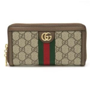 Gucci Ophidia GG Supreme Zip Around Round Long Wallet PVC Leather Beige Brown 523154 | AlmaBagz