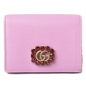 Gucci mini wallet / coin case GUCCI folding 499783 GG Marmont rhinestone rose pink | AlmaBagz
