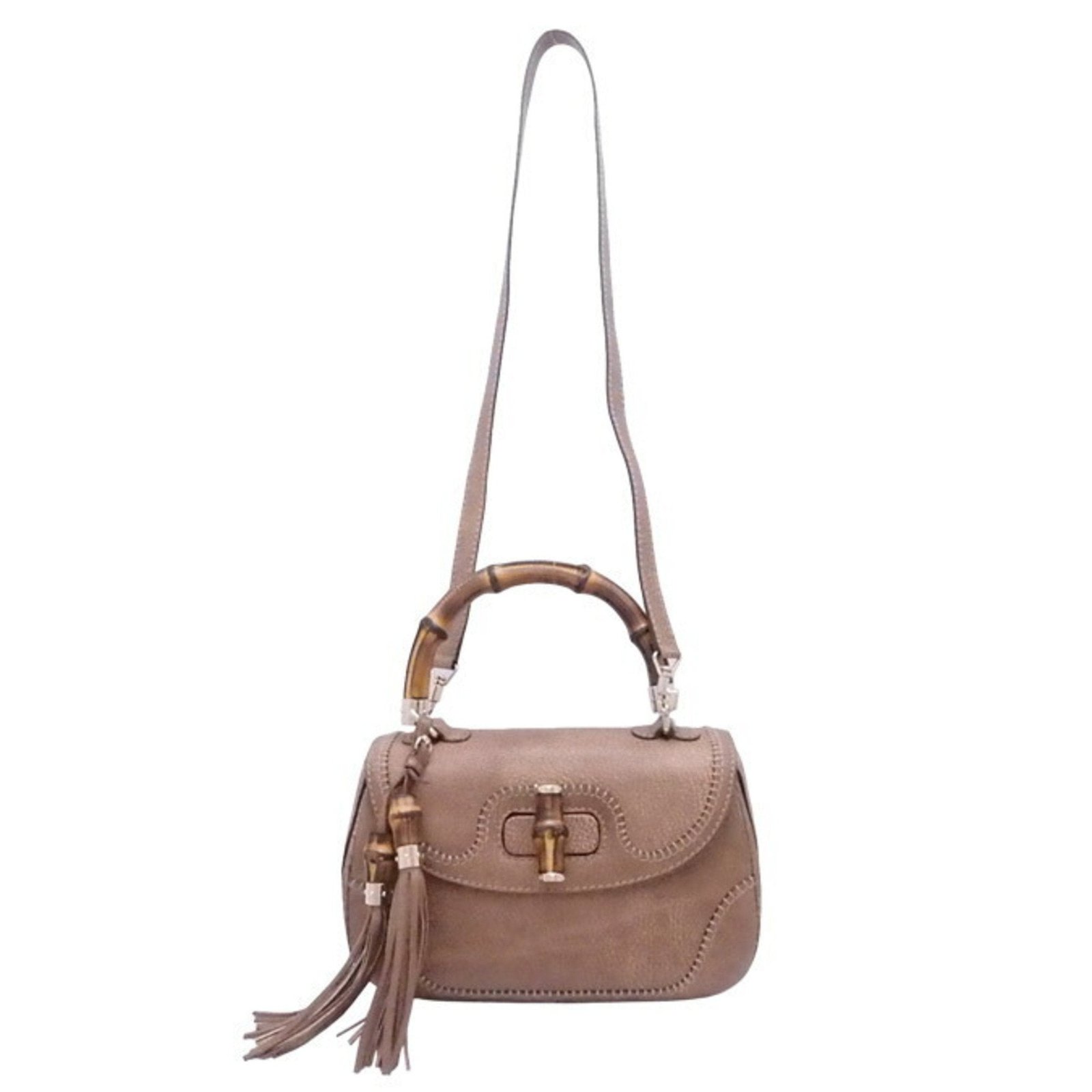 Gucci 2Way Bag Bamboo Brown Leather x Gold Hardware Handbag Shoulder Women's 224964 | AlmaBagz