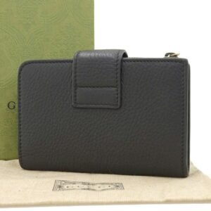 GUCCI Bamboo Leather Double G Medium L-shaped Bifold Wallet 739498 Black Women's | AlmaBagz