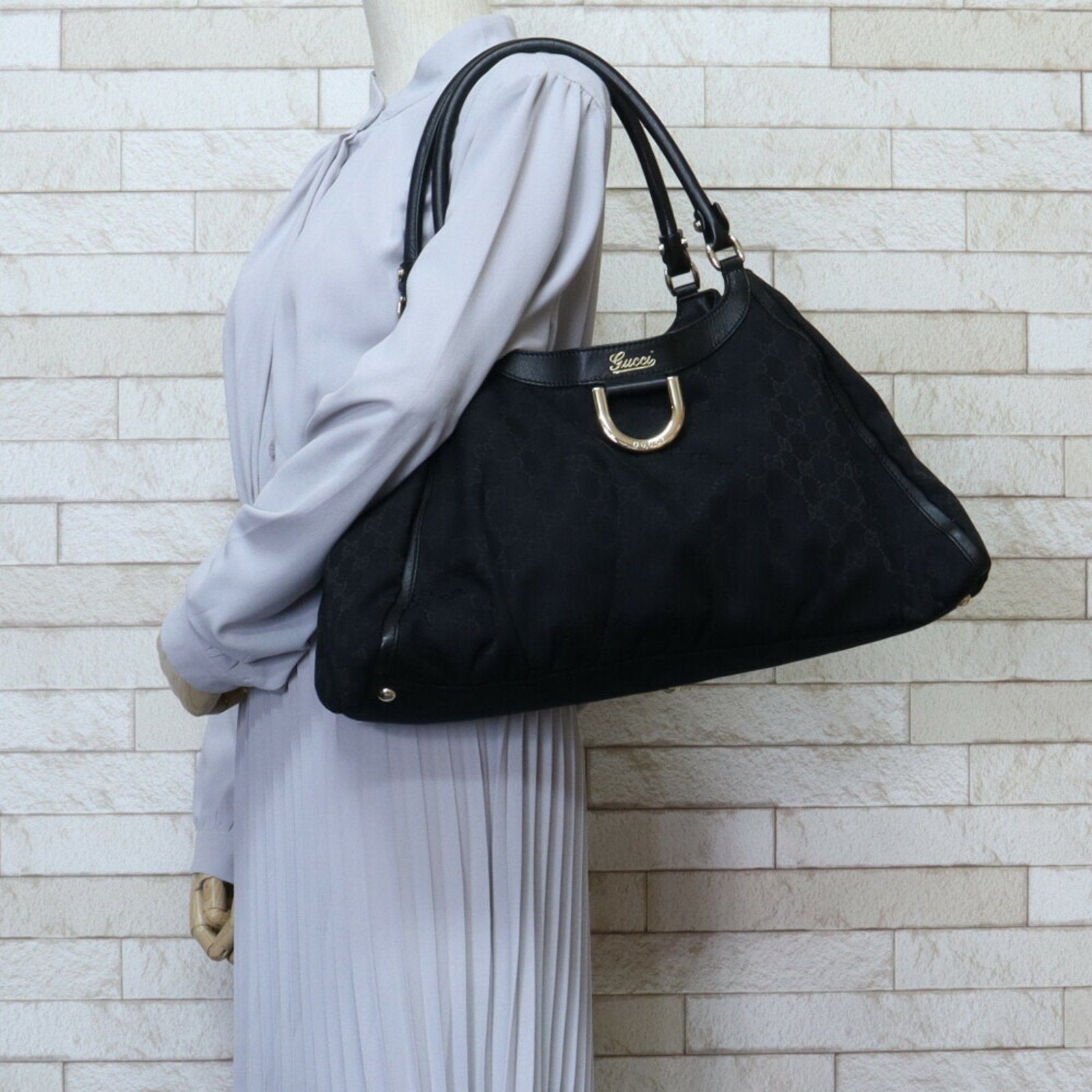 GUCCI Abbey GG Campus Shoulder Bag Canvas Black Women's | AlmaBagz