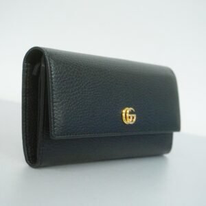 GUCCIAuth  GG Marmont Gold Hardware 456116 Women's Leather Long Wallet Black | AlmaBagz