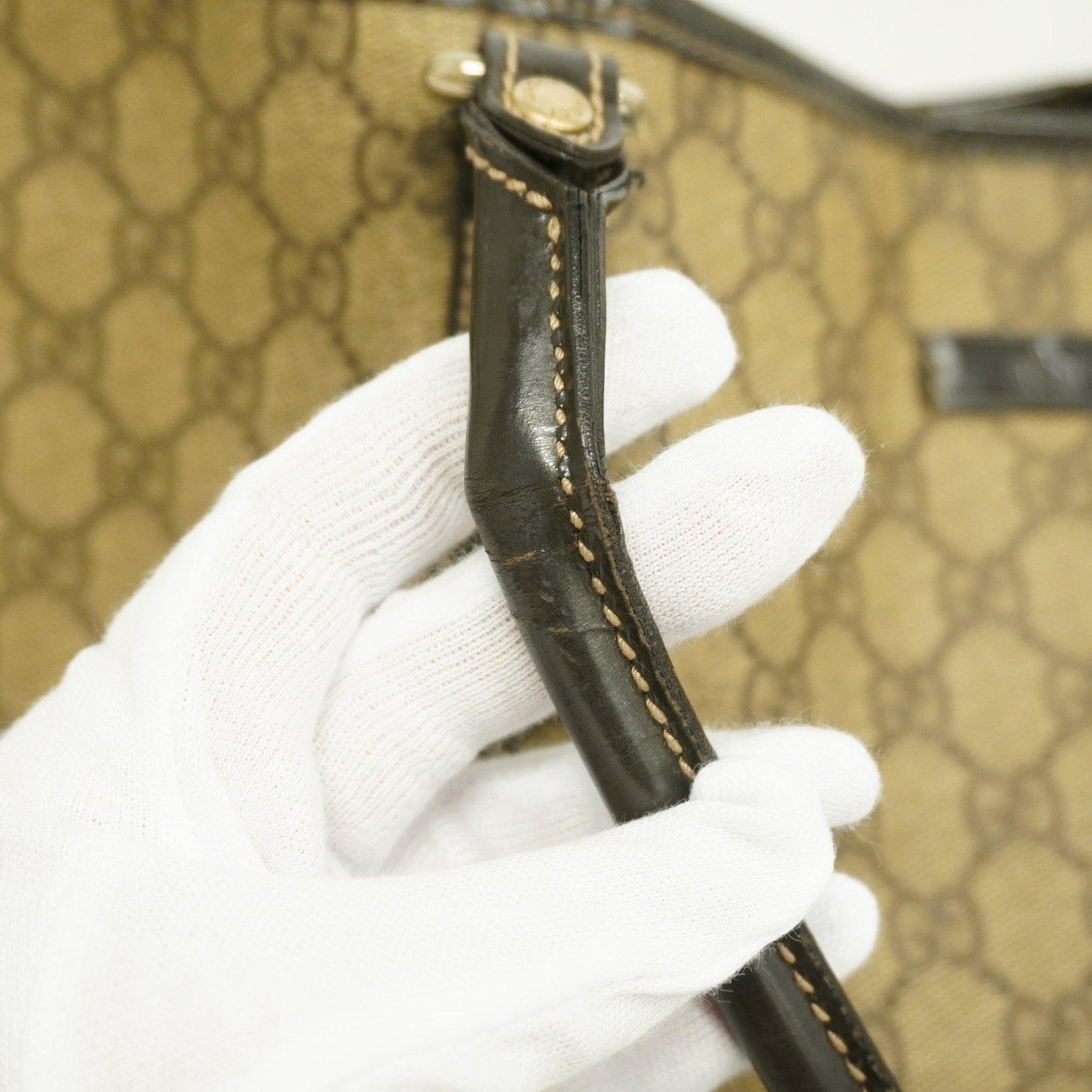 GUCCI GG Supreme 197953 Women's Leather Tote Bag Beige,Dark Brown | AlmaBagz - Image 13