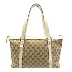 GUCCI Abbey Line 141470 GG Canvas Leather Beige Tote Bag | AlmaBagz