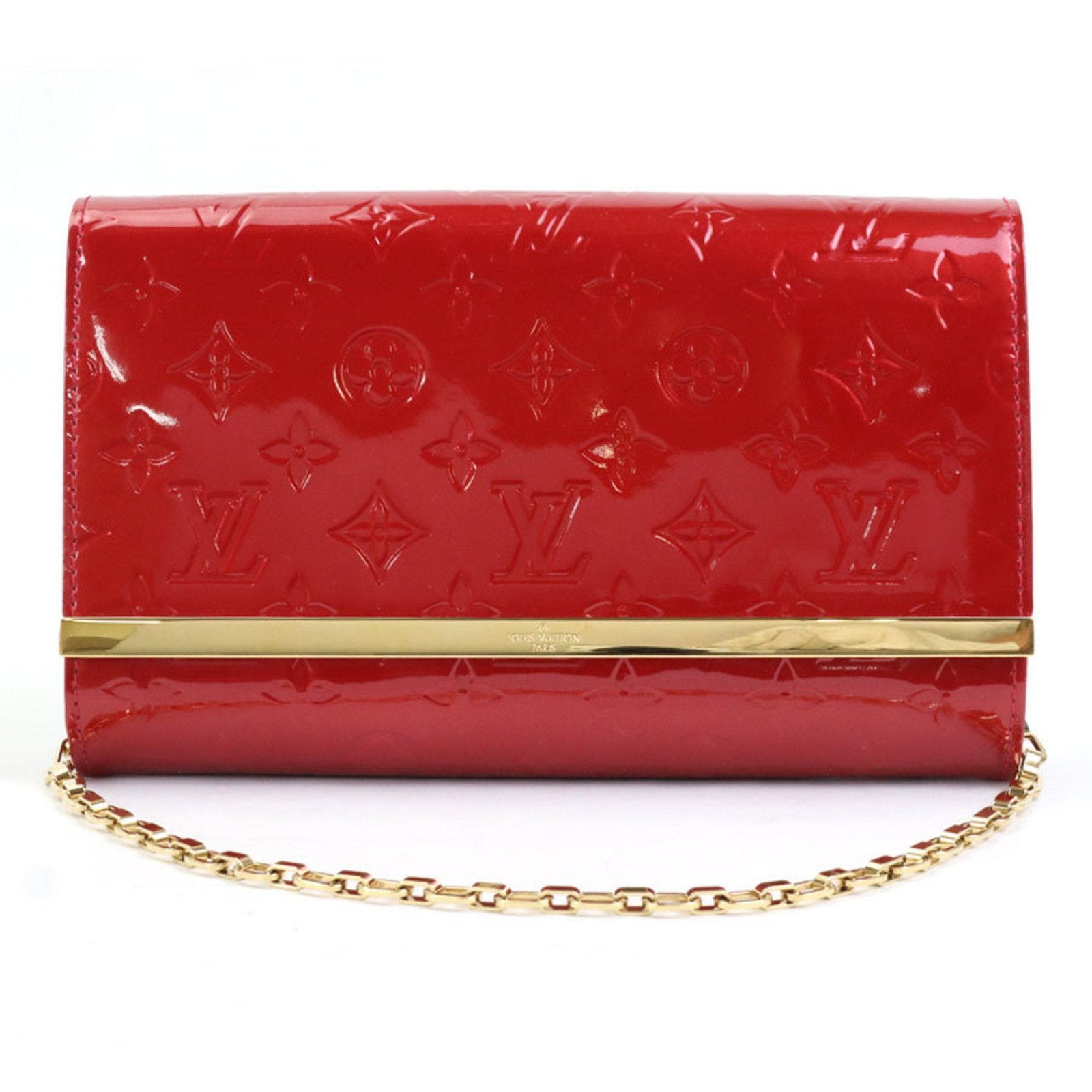 LOUIS VUITTON Shoulder Bag Diagonal Monogram Verni Clutch Anna Patent Leather Red Gold Women's M90092 | AlmaBagz - Image 5
