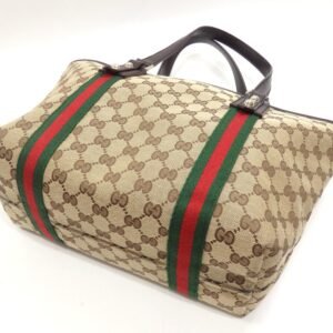 GUCCI Handbag Women's Brown Beige GG Canvas 137396 Tote Sherry Webbing Line | AlmaBagz