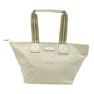 Gucci GG Canvas Sherry Line Tote Bag Shoulder Leather Ivory Beige 131230 | AlmaBagz
