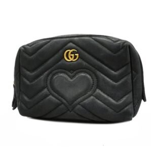 Gucci GG Marmont 476165 Women's Leather Pouch Black | AlmaBagz