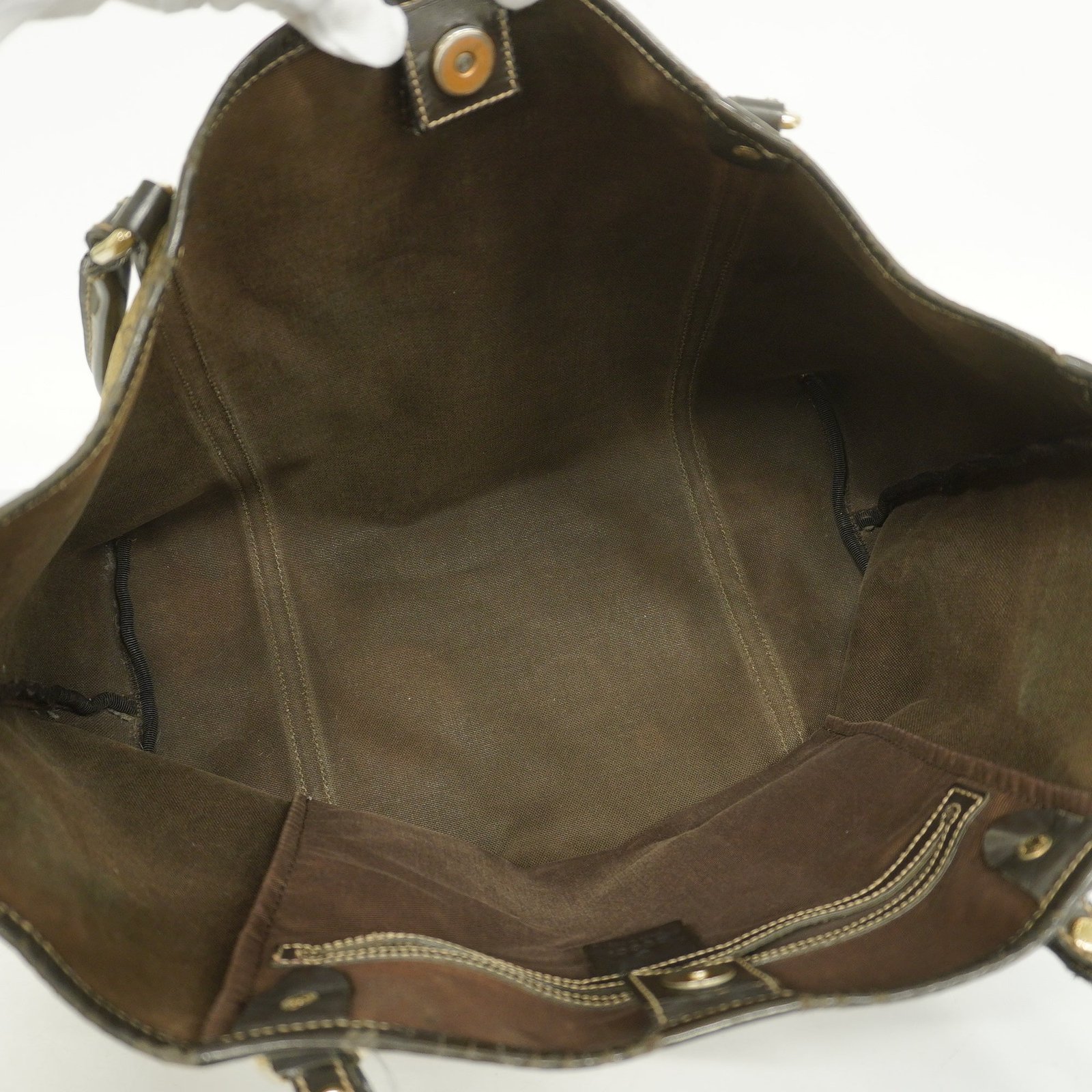 GUCCI GG Supreme 197953 Women's Leather Tote Bag Beige,Dark Brown | AlmaBagz - Image 4