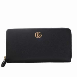 Gucci GG Supreme Marmont Zip Around Long Wallet Black Leather | AlmaBagz