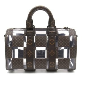 LOUIS VUITTON Keepall Bandouliere 25 Brown Clear PVC coated canvas Monogram Chess M20872 | AlmaBagz