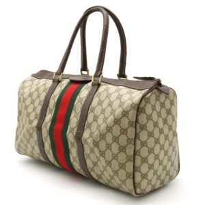 GUCCI Old Sherry Line Handbag Boston Bag Coated Canvas Leather Beige Dark Brown | AlmaBagz