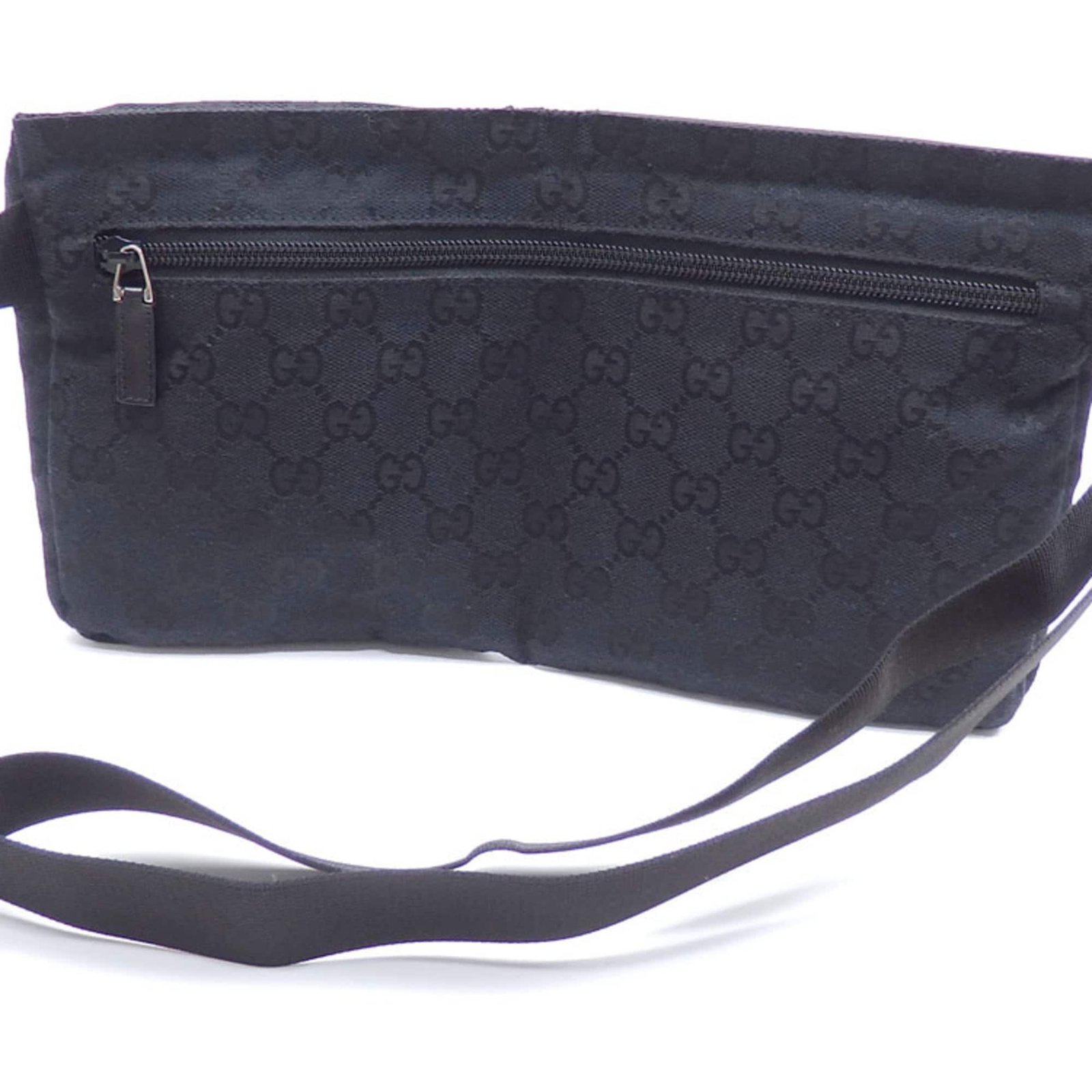 Gucci Body Bag Black GG Canvas Leather 28556 Waist Pouch Women's Men's | AlmaBagz
