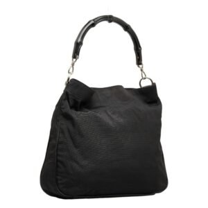 GUCCI Bamboo Handbag One Shoulder Bag 001 1577 Black Canvas Leather Women's | AlmaBagz