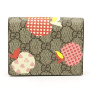 Gucci GG Supreme Les Pomme Compact Bifold Wallet Apple Heart PVC Beige Red Multicolor 663922 | AlmaBagz