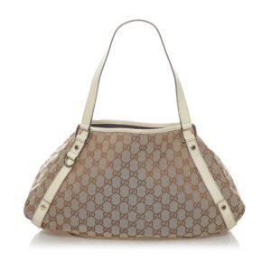 Gucci GG Canvas Tote Bag 130736 Brown White Leather Ladies GUCCI | AlmaBagz