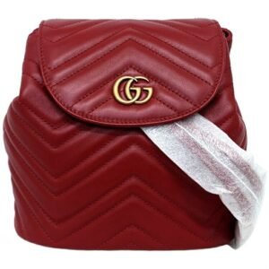Gucci Backpack Red Gold Marmont 528129 Flap Leather GUCCI GG Quilting Chain Women's Double G | AlmaBagz