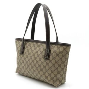 GUCCI GG Supreme Plus Tote Bag Shoulder PVC Leather Beige Dark Brown 211138 | AlmaBagz