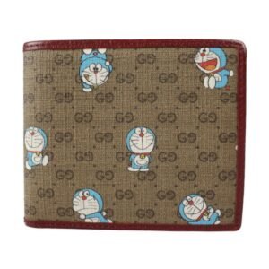 Gucci GG Supreme Bifold Wallet 647802 PVC Leather Beige Brown Enji Doraemon Collaboration Billfold | AlmaBagz
