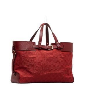 GUCCI GG canvas handbag tote bag 106251 red leather ladies | AlmaBagz